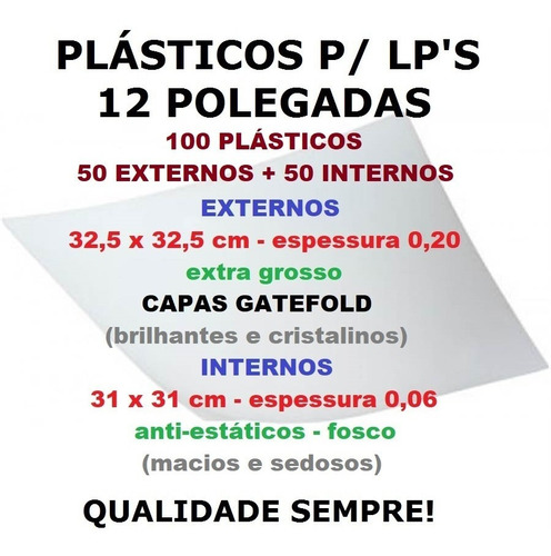 Plásticos P/ Lp Capa Gatefold 50 Externos 0,20 + 50 Internos