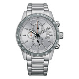 Reloj Citizen An368858h Para Hombre Cronógrafo Taquímetro Malla Plateado Bisel Gris Fondo Gris