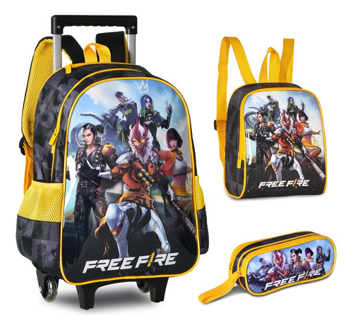 Kit Escolar Free Fire Oficial Mochila + Lancheira + Estojo