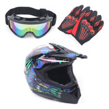 , Casco De Motocross Mate Con Guantes, Parabrisas Y