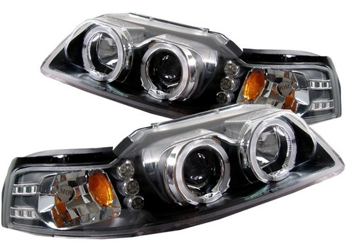 Faros De Lupa + Led Negros Para Ford Mustang 1999 - 2004