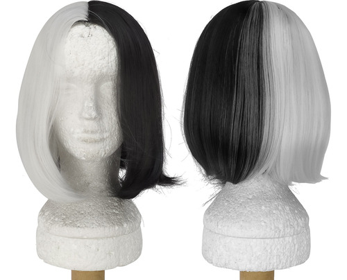 Peruca Preta E Branca Sem Franja Cruel De.vil Halloween Wig