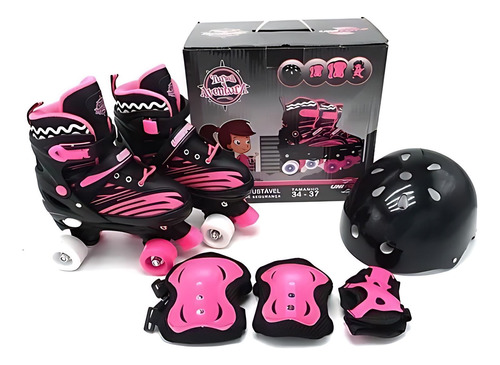 Roller Patins Infantil Quad 4 Rodas +  Capacete Kit Proteção