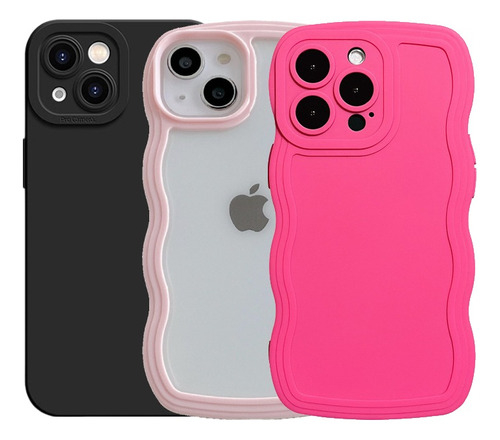 3 Kit Fundas De Tpu Case Para iPhone Negro+rosa+transparente