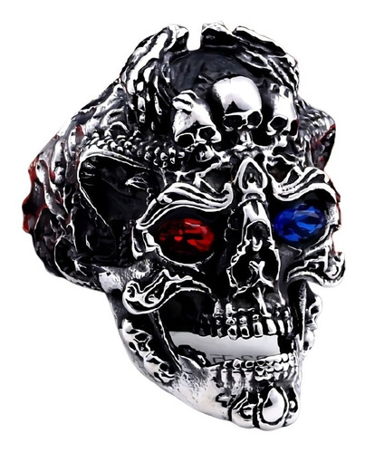 Anillo Color Plata Gótico Cráneo Skull Calavera Acero Hombre