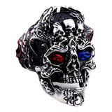 Anillo Color Plata Gótico Cráneo Skull Calavera Acero Hombre