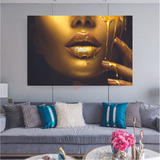 Cuadro Mujer Labios Dorados Canvas Grueso 60x90