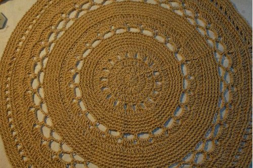Alfombra De Yute Tejida Al Crochet Redonda.fibra Natural