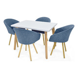 Set Comedor Lugo Matiz 4 Puestos + Sillas Tokyo En Tela Diseño De La Tela De Las Sillas Indigo