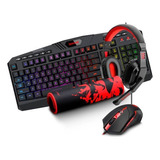 Combo 4 En 1 Redragon Teclado + Mousepad + Audífonos + Mouse