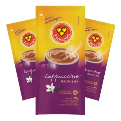 Capuccino Tres 3 Coracoes Baunilha Sache 20g - 25 Sachês | Frete grátis