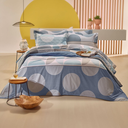 Jogo Cama King Size Home Design Spot 4 Pçs 100% ALG Santista Cor Azul Desenho Do Tecido Estampado