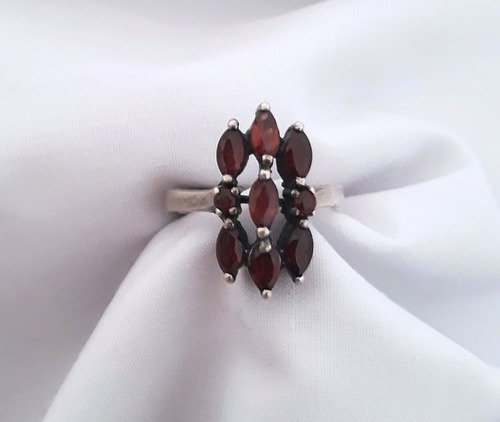 Bello Anillo Plata 925 Piedras Granate Garnet Talla Marquise