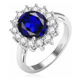 Anillo Réplica Lady Di Plata Piedra Azul