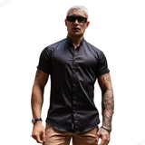 Camisa  Masculina Slim Manga Curta - Promoçao