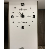 Reloj De Pared 3d  100x100cm + Frase En Vinilo Color Negro 