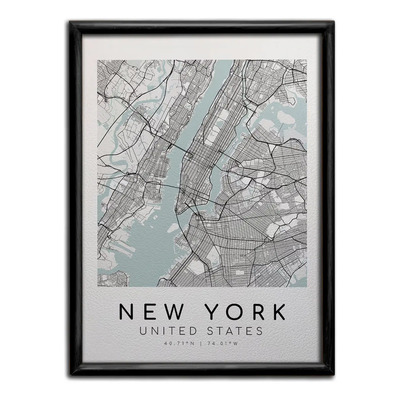 Cuadros Con Marco De Madera Mapas Del Mundo 50x70 Cm Color New York Armazón Negro