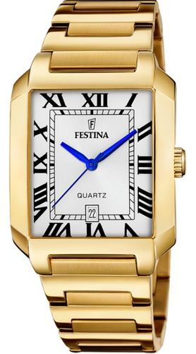 Reloj Festina Hombre On The Square Dorado Fecha F20678.1 Fondo Blanco