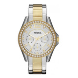 Reloj Fossil Mujer Es3204 Riley Dorado Plateado Regalo Mamá