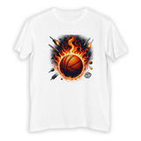 Remera Niño Pelota Basquet Envuelta Llamas Fuego M3