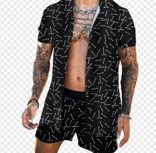 . Conjunto De Camisas De Manga Corta De Impresión Hawaiana .