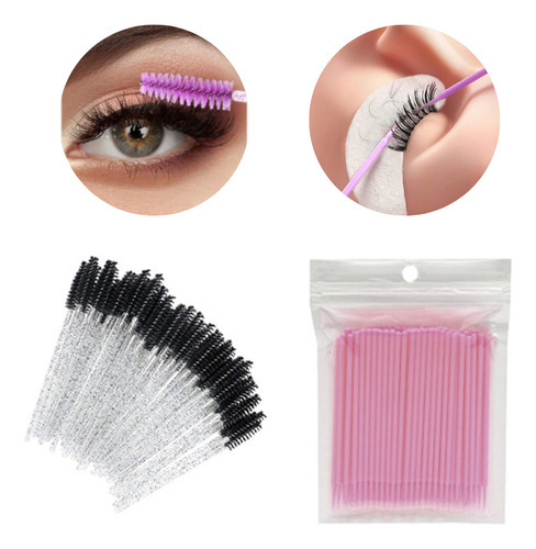 Kit Extensão Cílios 100 Escovinhas + 100 Cotonete Microbrush