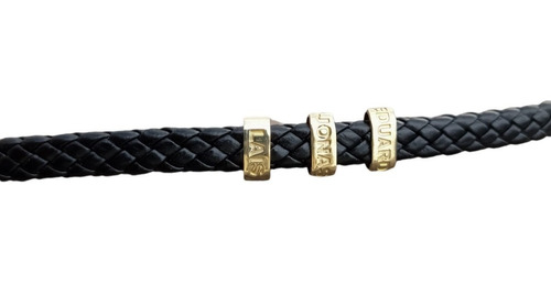 Pulseira Masculina De Couro Trançado Nome Filhos Ouro 18k 