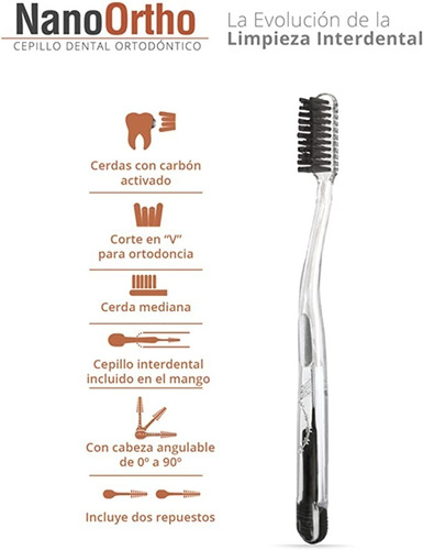 Cepillo Dental Para Brackets Con Interdental Carbón Activado