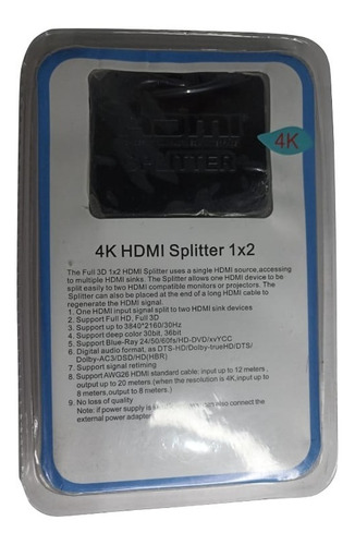 Multiplicador Splitter Hdmi, 1 Entrada X 2 Salidas, 1080 1x2