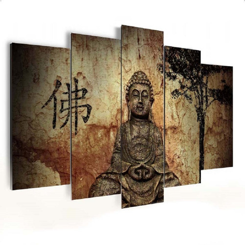 Quadro Decorativo Mosaico Buda Budismo Religião 5pçs Mod253