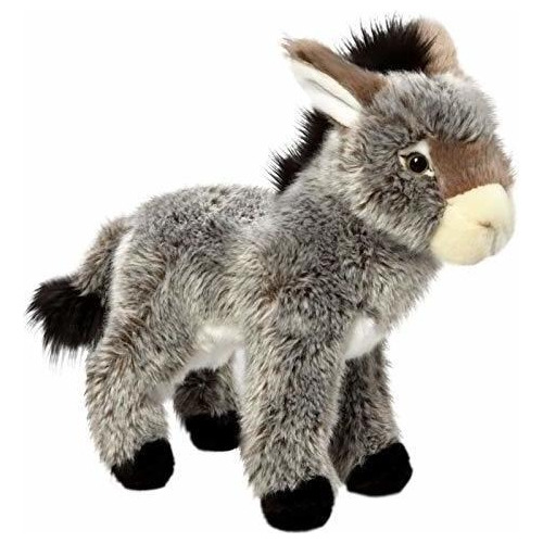 Burro De Peluche De Felpa Suave Color Gris Claro Y Negro