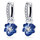 Aros Plata 925 Flor Azul 