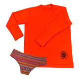 Kit 2 Peças Camisa Laranja +calcinha Proteção Uv 50+ 