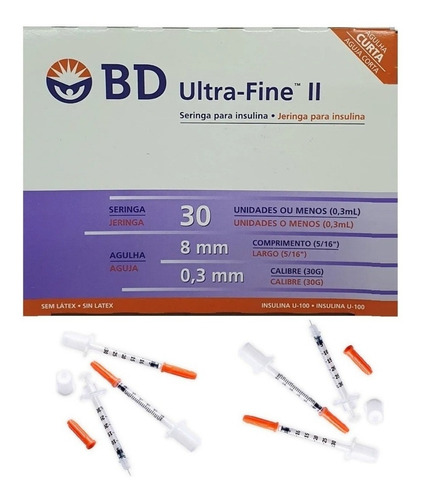 Bd Ultra Fine Jeringa De Insulina 0.3ml Aguja 30 G 8mm 100u