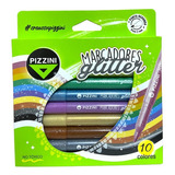 Marcadores Fibra Al Agua X 10 Colores Glitter Pizzini