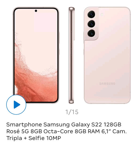  Smartphone Samsung Galaxy S22 128gb Rosé 