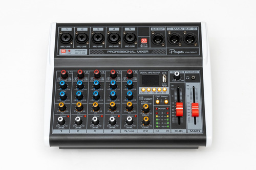 Consola Mixer Potenciada Parquer 5 Ch Usb Efectos Phantom