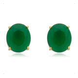 Brinco Oval Cristal Verde Esmeralda Banhado Ouro 18k