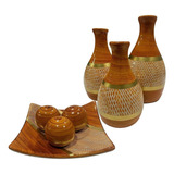 Conjunto Enfeite Sala Ceramica Centro Mesa Decorativo Cores Cor Leticia Marrom Claro Dourado