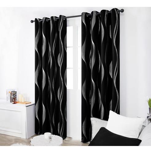 2pcs Cortinas Estampado Color Metálico Con Patrón De Ondas