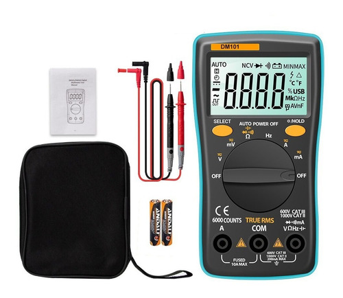 Multimetro Digital Tester Rms Hz Probador Corriente Dm101