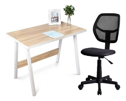 Combo Escritorio + Silla Escritorio Pc Oficina Brazos Gris 