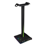 Base Soporte Stand Auriculares Gamer Luces Led Rgb + 2 Usb