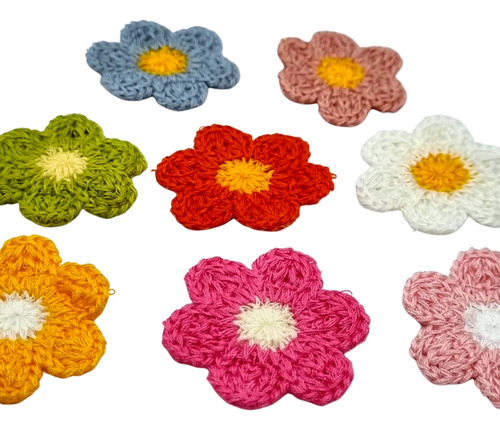 Aplique De Crochê Florzinha Colorida - 35x35mm - 10 Peças