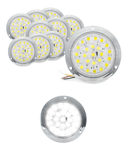 10 Plafon 24 Led Redondo Camion Cuarto Estrobo Stop 12-24v