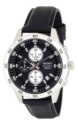 Reloj Hombre Cronografo Seiko Sks649 43mm Malla Cuero 100m Color De La Malla Negro Color Del Bisel Plateado Color Del Fondo Negro