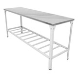 Mesa De Serviço Tampo Inox 190x55 Prateleira Grade Em Epóxi