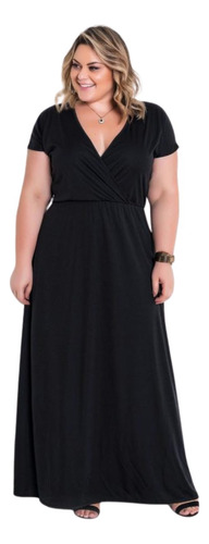 Vestido Longo Transpassado Manga Curta Evangelico Plus Size