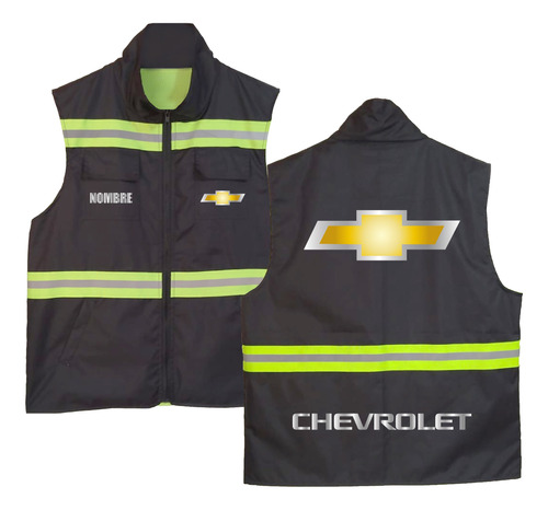 Chaleco Industrial  Chevrolet Logo Reflejante Y Dorado 