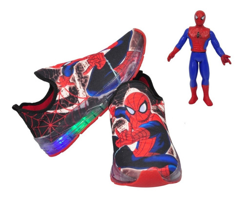 Kit Tênis Infantil Homem Aranha Led Novo Luzinha + Boneco